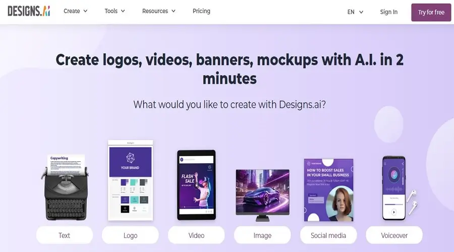 Design.ai AI graphic Design tools